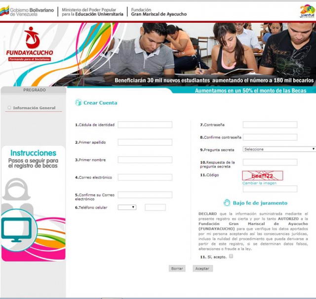 Proceso de inscripcin Fundayacucho 2014