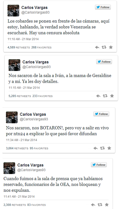 Tuits enviados por Carlos Vargas