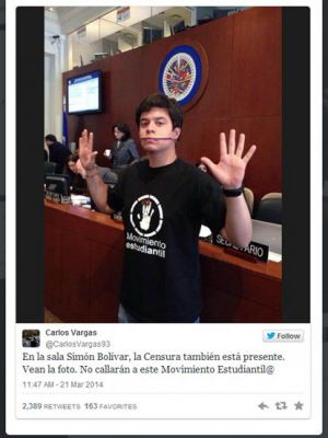 Estudiante de la UCAB, Carlos Vargas, designado como representante del movimiento estudiantil venezolano ante la OEA.