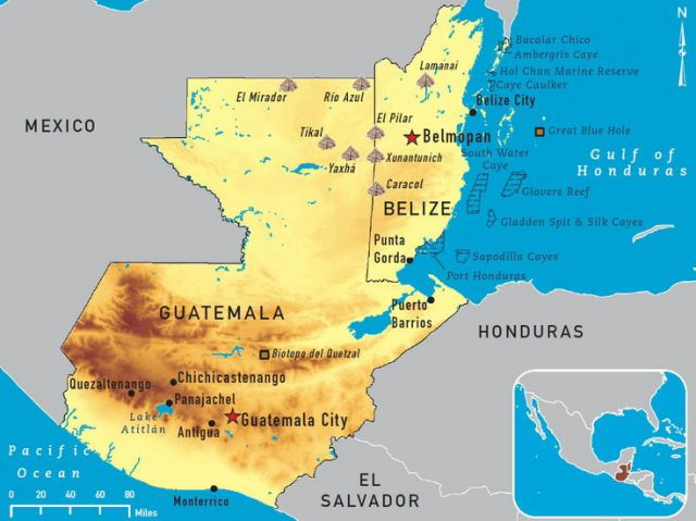 Territorios de Belice y Guatemala.