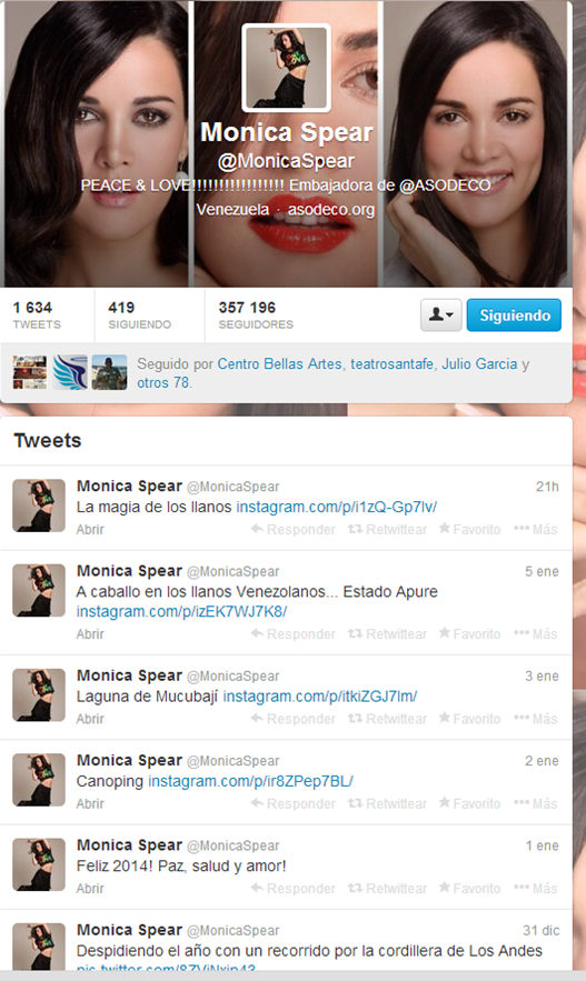 Cuenta en Twitter de Mónica Spear Cuenta en Twitter de Mónica Spear