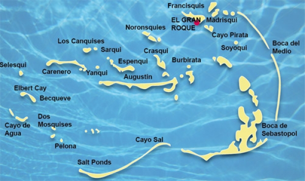 Mapa de Los Roques.