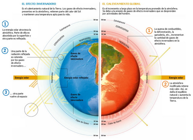 A pesar que el efecto invernadero es un fenmeno necesario para la vida, ya que regula la temperatura terrestre, el exceso de CO2 que produce la actividad humana ha causado que las temperaturas globales se hayan incrementado de forma exponencial desde 1850.