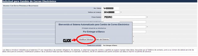 Planilla de actualizacin de datos, introduzca su nuevo correo electrnico