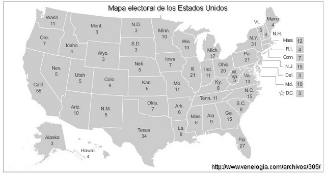 Mapa del Colegio Electoral de los Estados Unidos