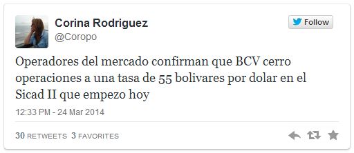 La corresponsal de Bloomberg en Venezuela, Corina Rodrguez, inform a travs de un tweet.