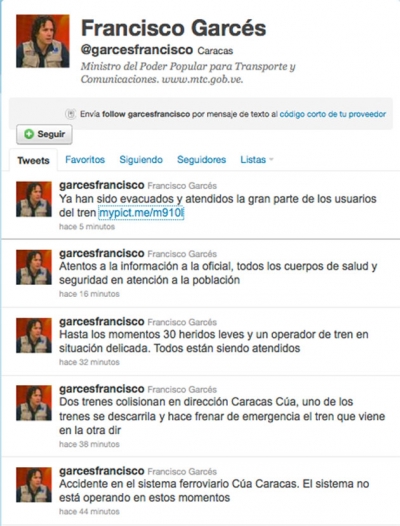 Captura de la cuenta de Twitter del ministro Garcés Captura de la cuenta de Twitter del ministro Garcés