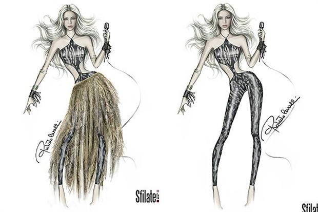 Bocetos del diseño del vestuario que lucirá Shakira Bocetos del diseño del vestuario que lucirá Shakira