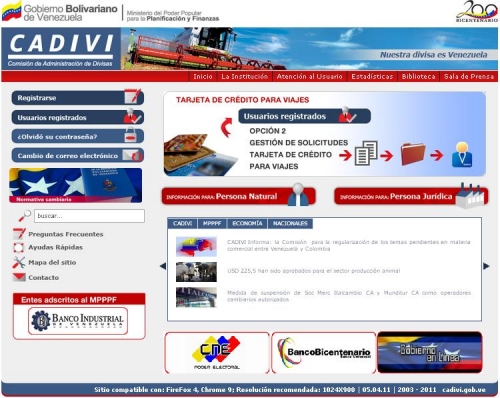Nueva imagen del portal web Cadivi