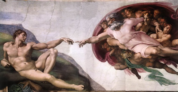 La Creación de Adán, fresco pintado por Miguel Ángel alrededor del año 1511 en el techo de la Capilla Sixtina, en la Ciudad del Vaticano (Roma). Ilustra el episodio bíblico del Génesis en el cual Dios le da vida a Adán. La Creación de Adán, fresco pintado por Miguel Ángel alrededor del año 1511 en el techo de la Capilla Sixtina, en la Ciudad del Vaticano (Roma). Ilustra el episodio bíblico del Génesis en el cual Dios le da vida a Adán.