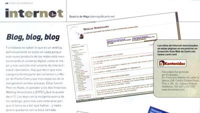 Blogs Venezolanos, Weblogs venezolanos, Revista, Todo en Domingo,