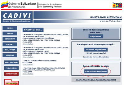 Notificación de viajes a CADIVI, cupos de viajero, cupos en efectivo, activación de tarjetas de credito
