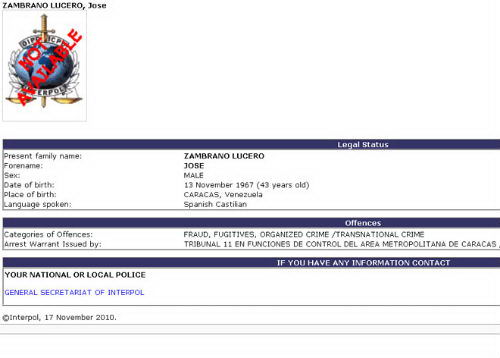 Orden de captura de la Interpol