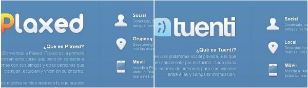 Comparación entre la página inicial de Plaxed y Tuenti Comparación entre la página inicial de Plaxed y Tuenti