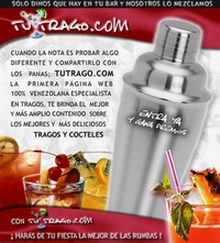 TuTrago.com, bebidas, tragos, ccteles, ejemplos, Baileys passion, Vodka Martini 007, Coco Loco (2 personas), Ataque de Nervios, Maraquita (Criollo), Destornillador, Reflexion, Coco Margarita, Entre Sabanas, Infarto, Sex on The Beach, Ataque de Nervios, Coco Whisky (Criollo), Orgasmo, Cocolita, Vodka Martini 007, Baileys passion, A la Luna, Maraquita (Criollo), A-Bomb #1, El seductor, Luciernaga, Isla del Sol, Bravata de Tequila, Remolinos y estrellas (Shot), Cargador Blanco, Noche Salvaje, Cocobella, Verano Indio, Champn del Caribe