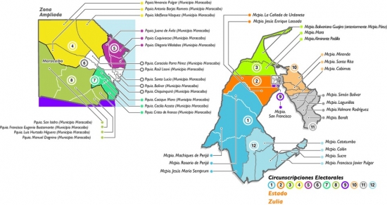 Distribución de los circuitos electorales en el Estado Zulia. Imagen:CNE Distribución de los circuitos electorales en el Estado Zulia. Imagen:CNE